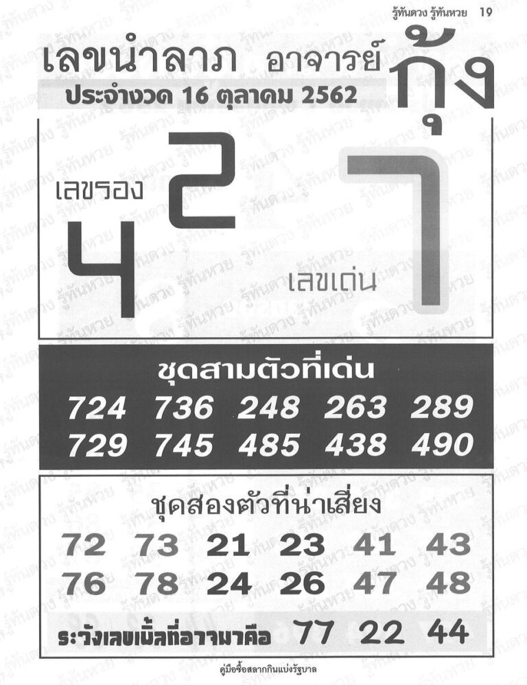 หวยซอง เลขนำลาภ อ.กุ้ง 16/10/62