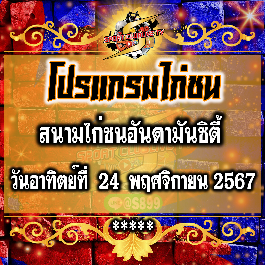 โปรแกรมถ่ายทอดสด สนามไก่ชนอันดามันซิตี้ วันอาทิตย์ที่ 24 พฤศจิกายน 2567