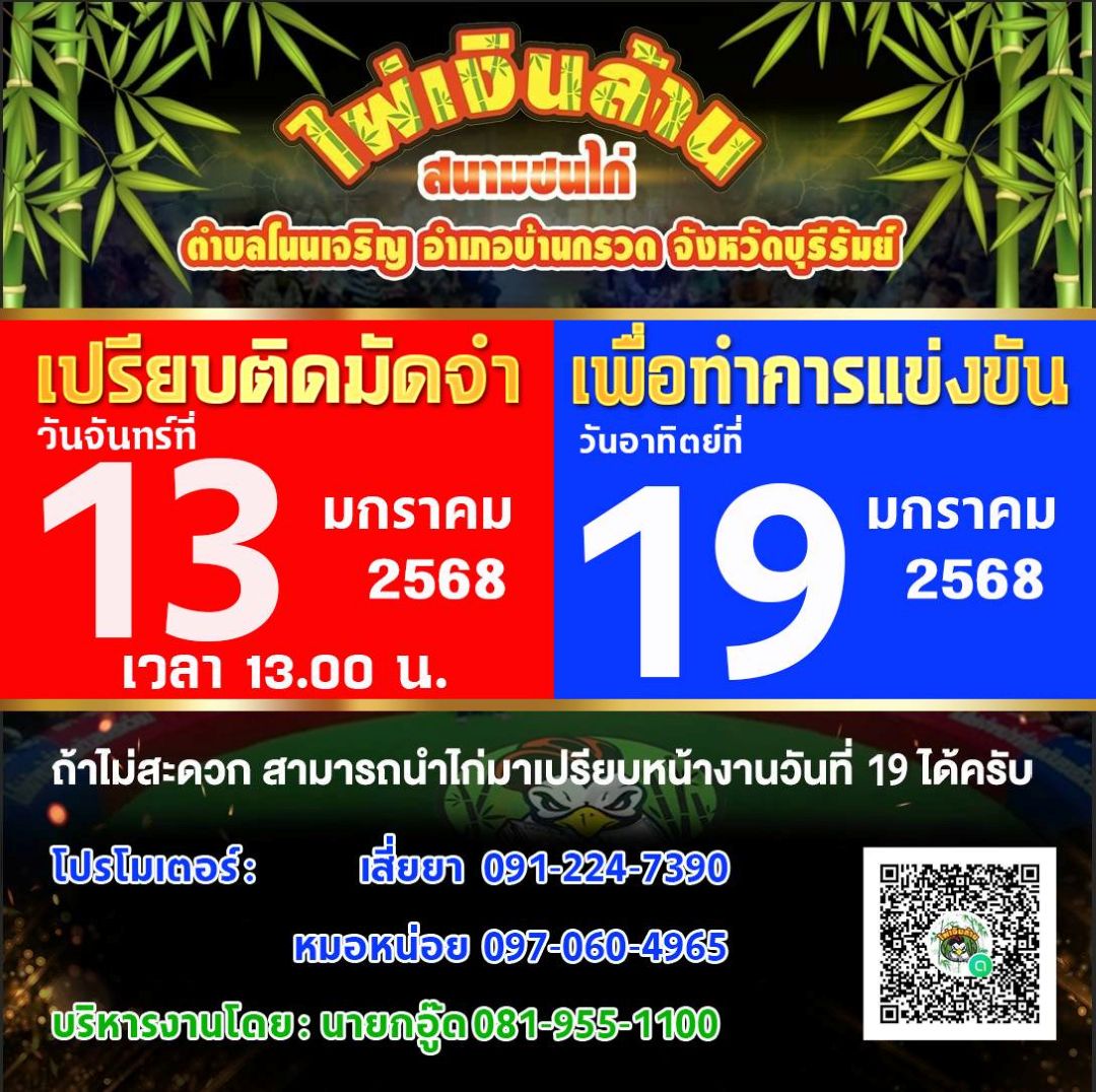 นัดเปรียบไก่ สนามชนไก่ไผ่เงินล้าน