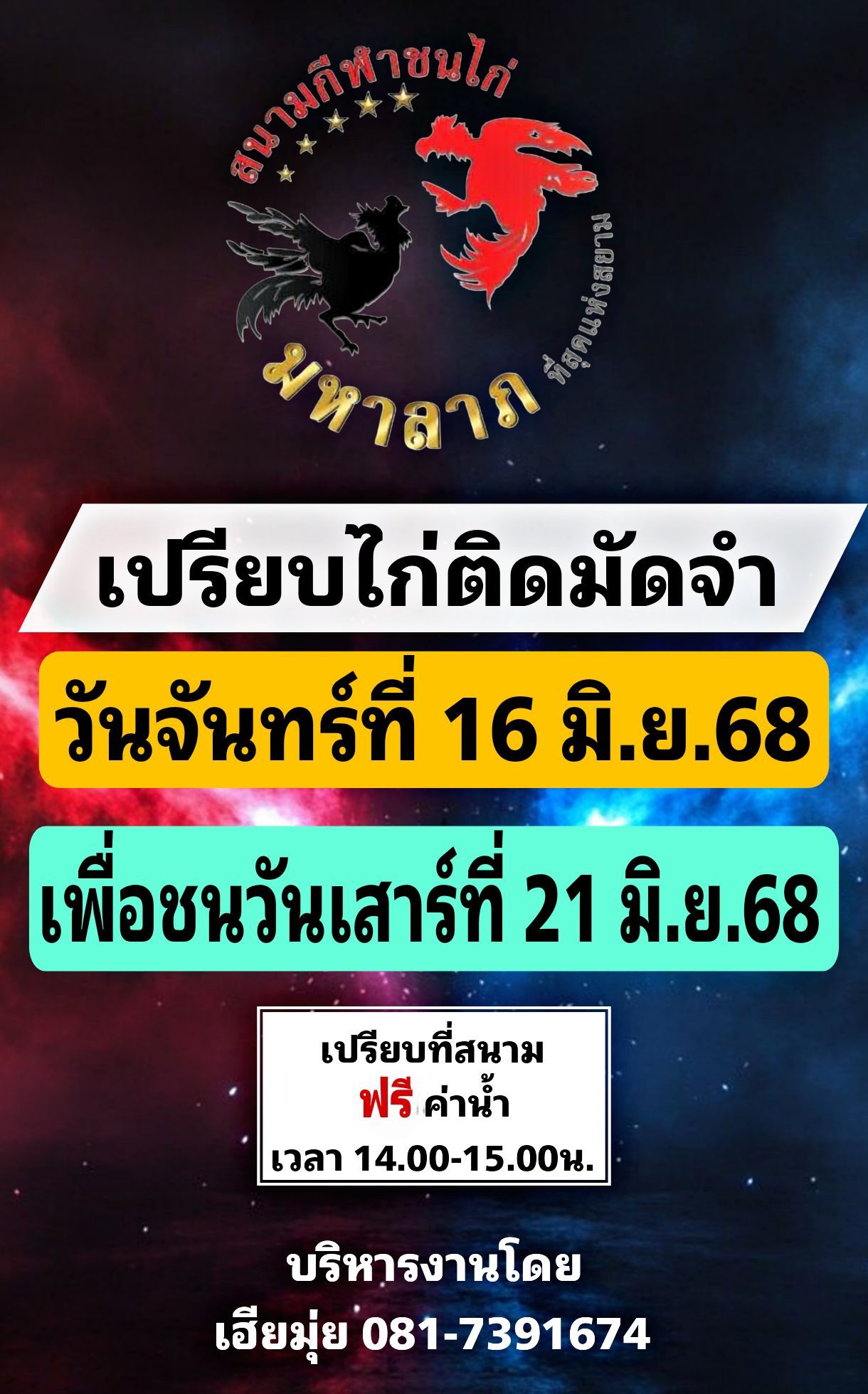 นัดเปรียบไก่ สนามชนไก่มหาลาภ
