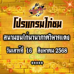 โปรแกรม สนามชนไก่นานาภาควิหารแดง วันเสาร์ที่ 16 สิงหาคม 2568