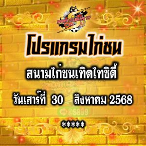 โปรแกรม สนามไก่ชนเทิดไทซิตี้ วันเสาร์ที่ 30 สิงหาคม 2568
